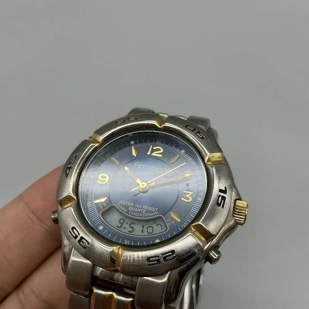 Armitron 20/4214-43 Mens Watch 39mm Blue Dial Two Tone Bracelet New Battery 7